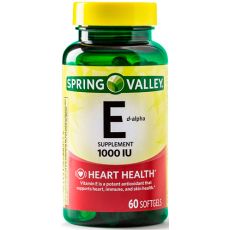 Витамин E Spring Valley, (1000 IU), 60 капсул