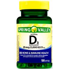 Витамин D3 Spring Valley, 25 мкг (1000 IU), 100 капсул