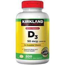 Витамин D3 Kirkland Signature, Extra Strength, 50 мкг (2000 IU), 600 капсул