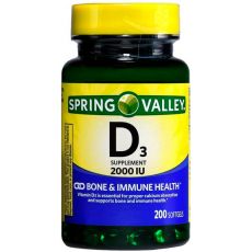 Витамин D3 Spring Valley, 50 мкг (2000 IU), 200 капсул