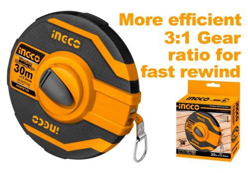 Стеклопластиковая измерительная лента со стальной лентой с закрытым корпусом, 30м, HFMT8130