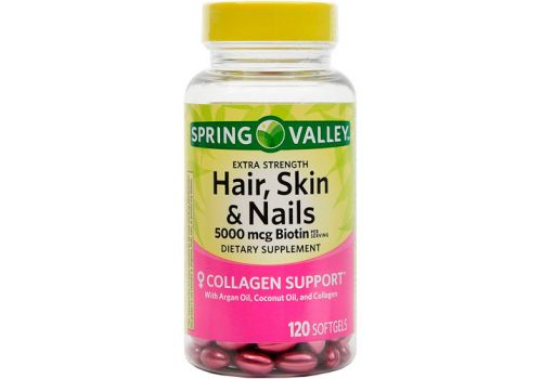 Экстра сильные волосы, кожа и ногти Spring Valley, 5000 мкг биотина, 120 капсул