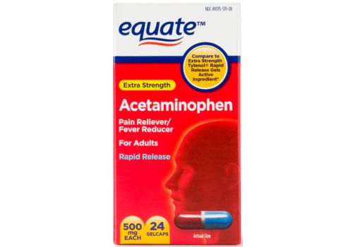 Гелевые капсулы для снятия боли, жаропонижающее Equate Acetominophen, 500 мг, 24 капсул