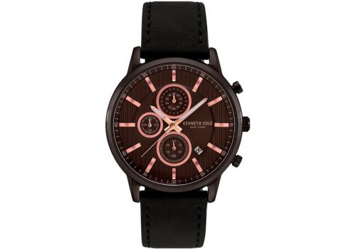 Мужские часы Kenneth Cole New York, с спортивным хронографом и искусственным кожаным ремешком,  44 мм