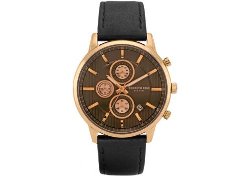 Мужские часы Kenneth Cole New York, с спортивным хронографом и искусственным кожаным ремешком,  44 мм