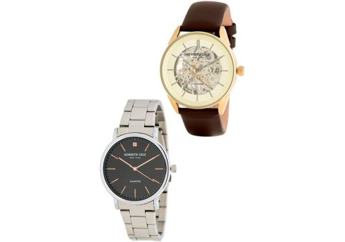 Мужские часы Kenneth Cole New York Men's 2-Piece Leather & Diamond Bracelet Watch Set, 39-41 мм - 0.01 ctw